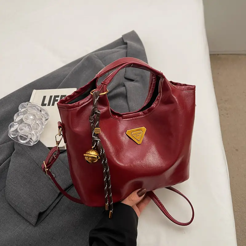 Retro Brown Bucket Bag with Gold Plated Logo