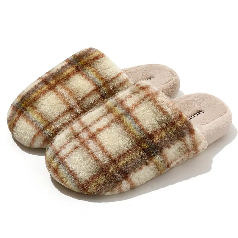 Plaid Home Cotton Slippers for Women Winter Indoor Home Household Men's Bedroom Plush Warm Furry Slippers for Men Winter - Image 8