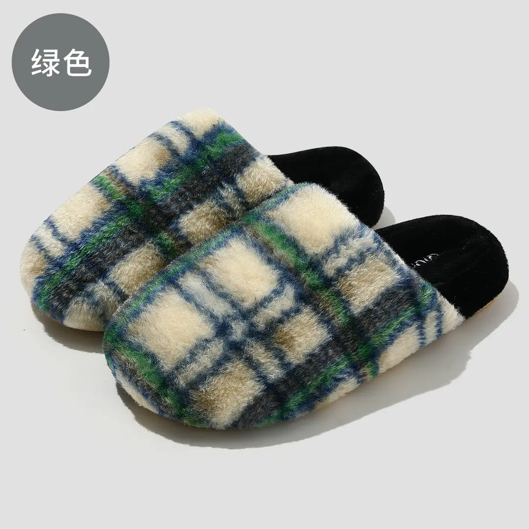 Plaid Home Cotton Slippers for Women Winter Indoor Home Household Men's Bedroom Plush Warm Furry Slippers for Men Winter - Image 2