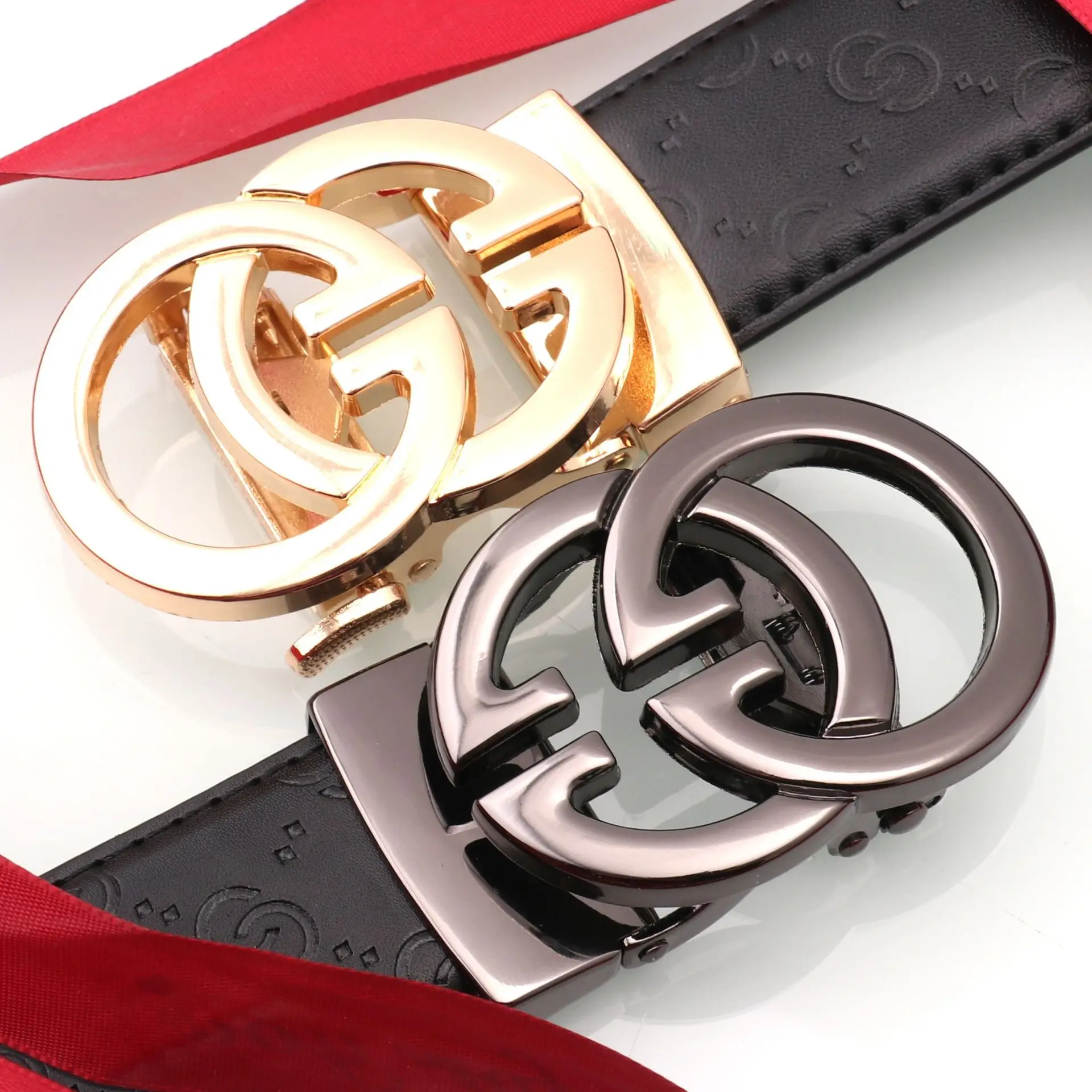 Men's Black C- Buckle Belt with Silver Plate - Image 4