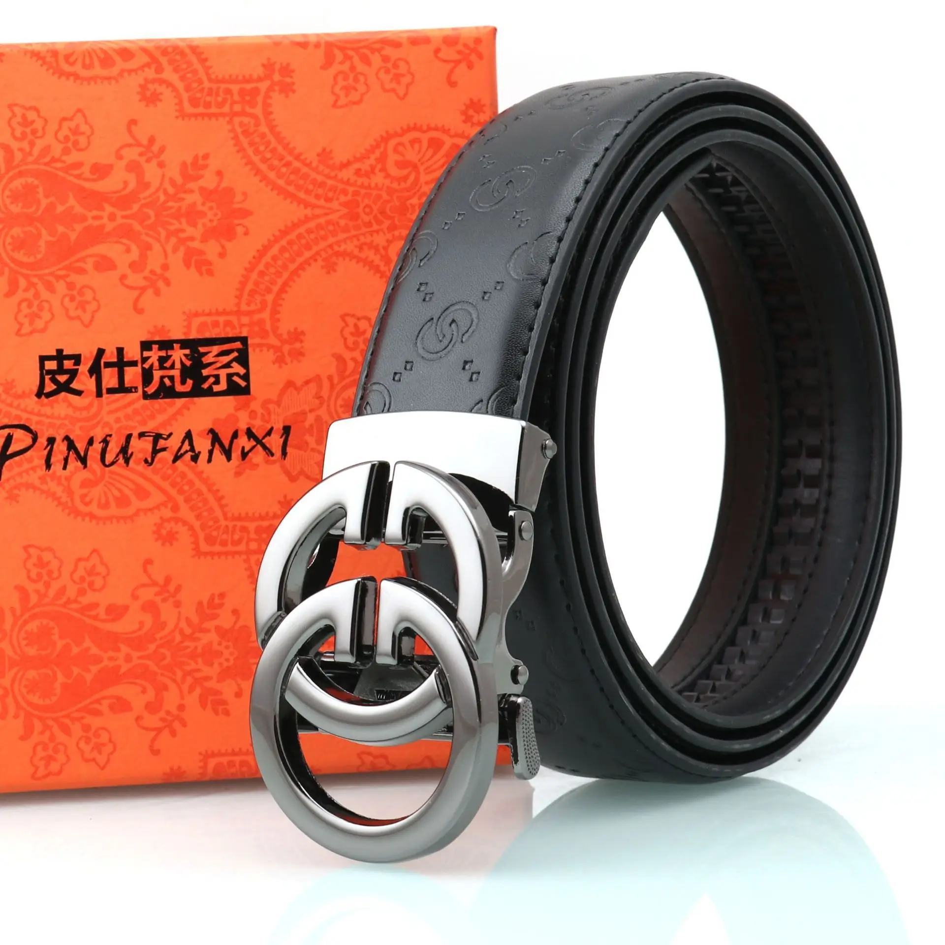 Men's Black C- Buckle Belt with Silver Plate - Image 6