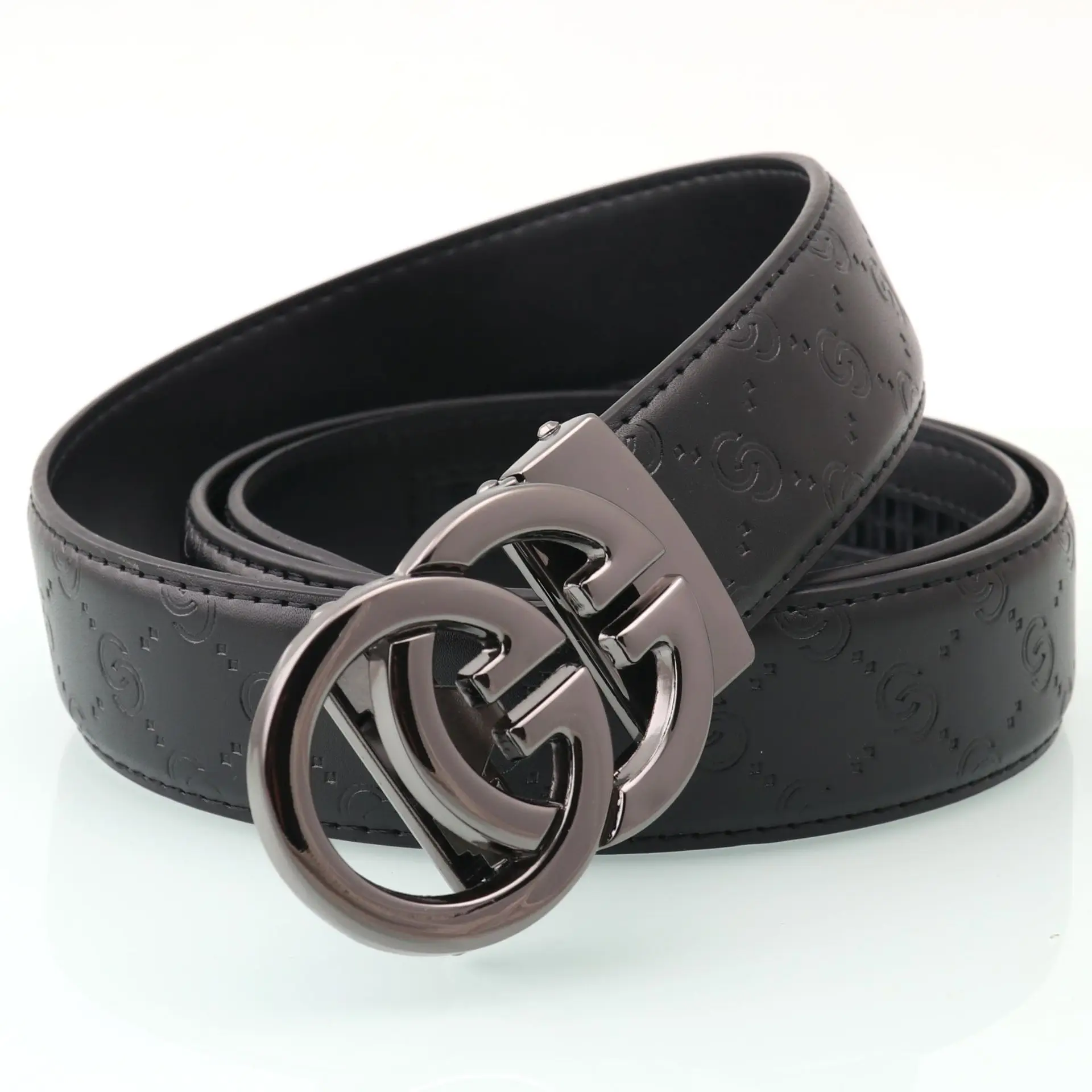 Men's Black C- Buckle Belt with Silver Plate - Image 7