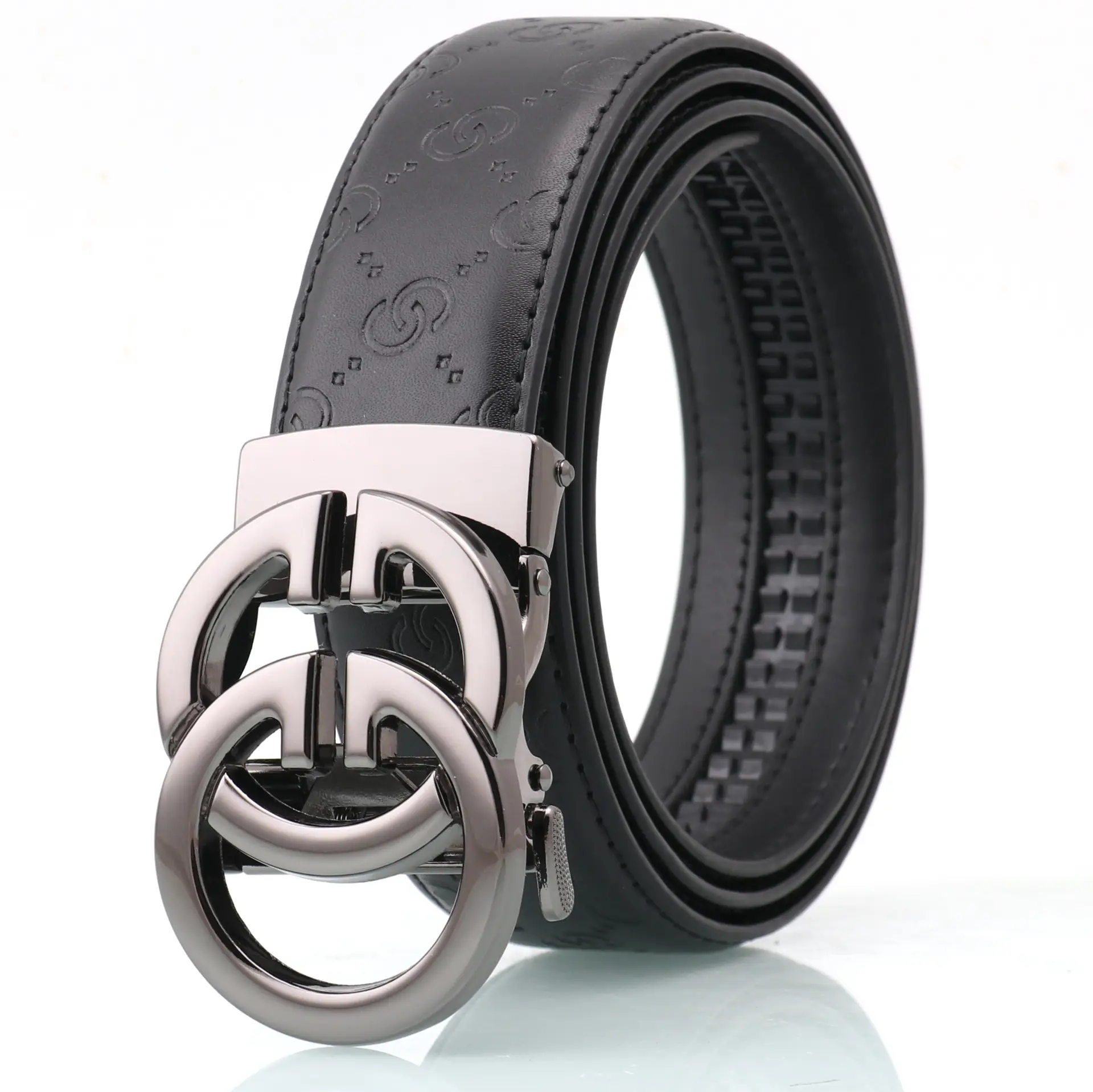 Men's Black C- Buckle Belt with Silver Plate - Image 3