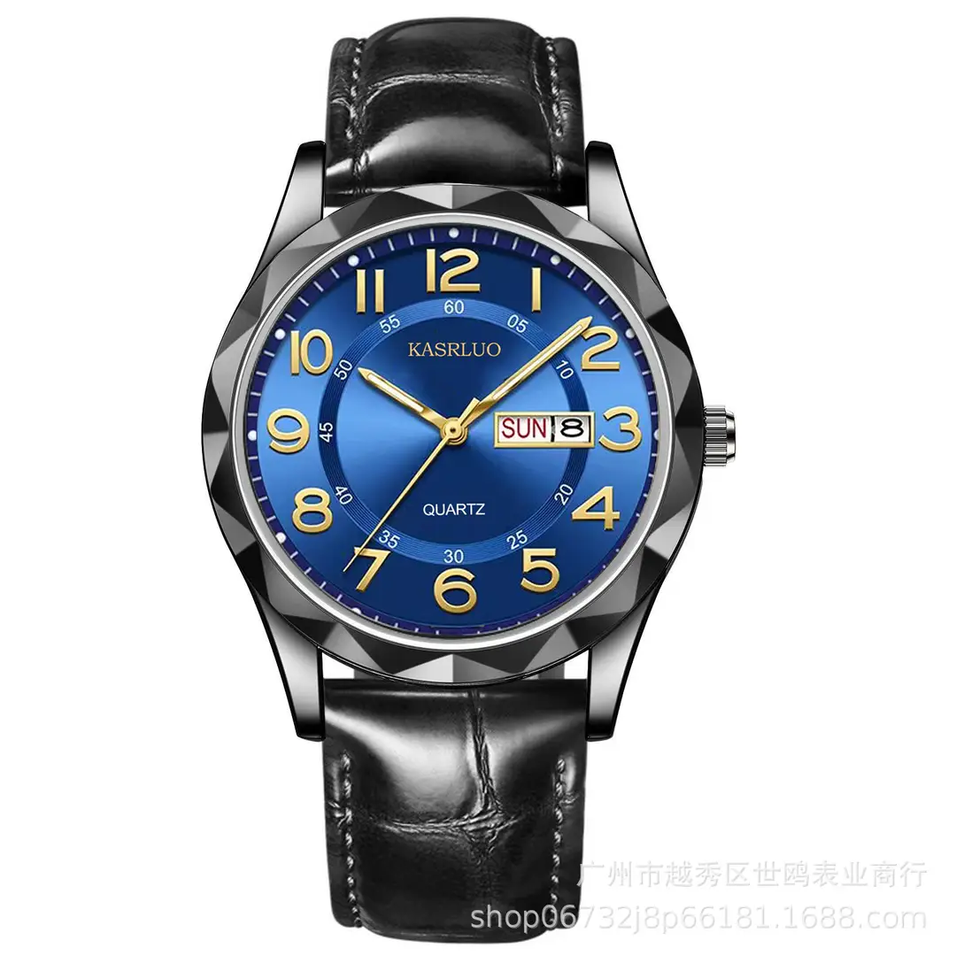 Fashionable Ultra-Thin Luminous Fully Automatic Movement Waterproof Calendar Belt Men's Watch Business Quartz Watch Large Dial