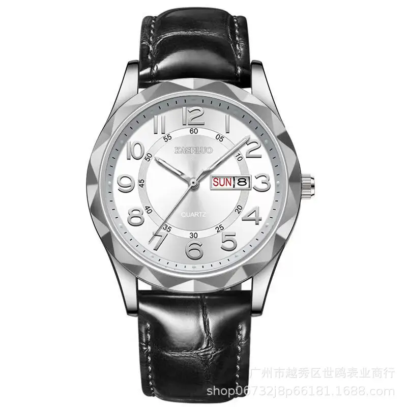 Fashionable Ultra-Thin Luminous Fully Automatic Movement Waterproof Calendar Belt Men's Watch Business Quartz Watch Large Dial
