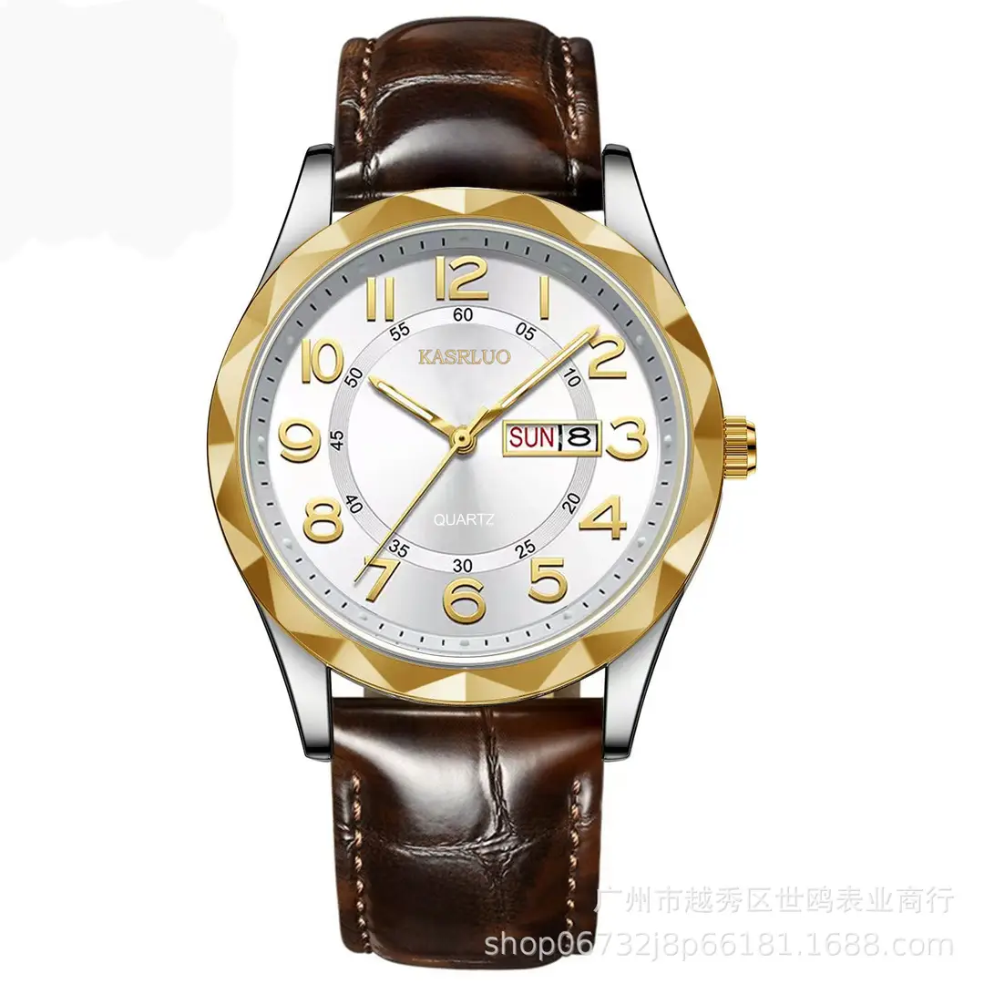 Fashionable Ultra-Thin Luminous Fully Automatic Movement Waterproof Calendar Belt Men's Watch Business Quartz Watch Large Dial