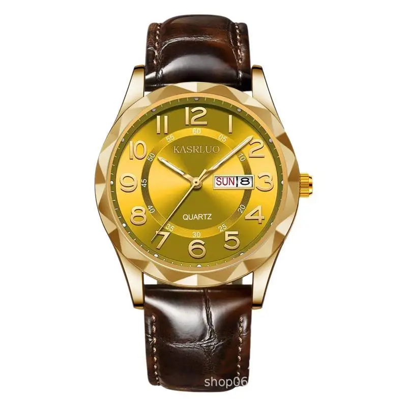Fashionable Ultra-Thin Luminous Fully Automatic Movement Waterproof Calendar Belt Men's Watch Business Quartz Watch Large Dial