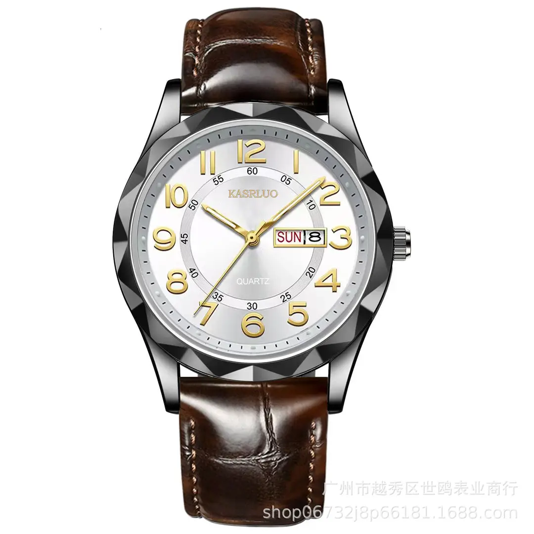Fashionable Ultra-Thin Luminous Fully Automatic Movement Waterproof Calendar Belt Men's Watch Business Quartz Watch Large Dial