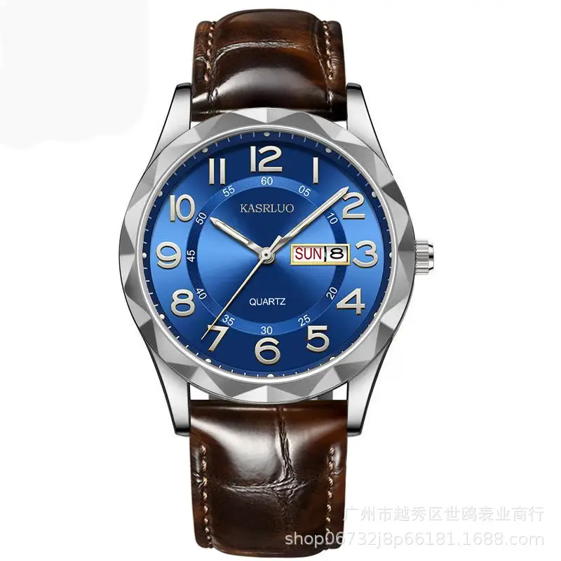 Fashionable Ultra-Thin Luminous Fully Automatic Movement Waterproof Calendar Belt Men's Watch Business Quartz Watch Large Dial