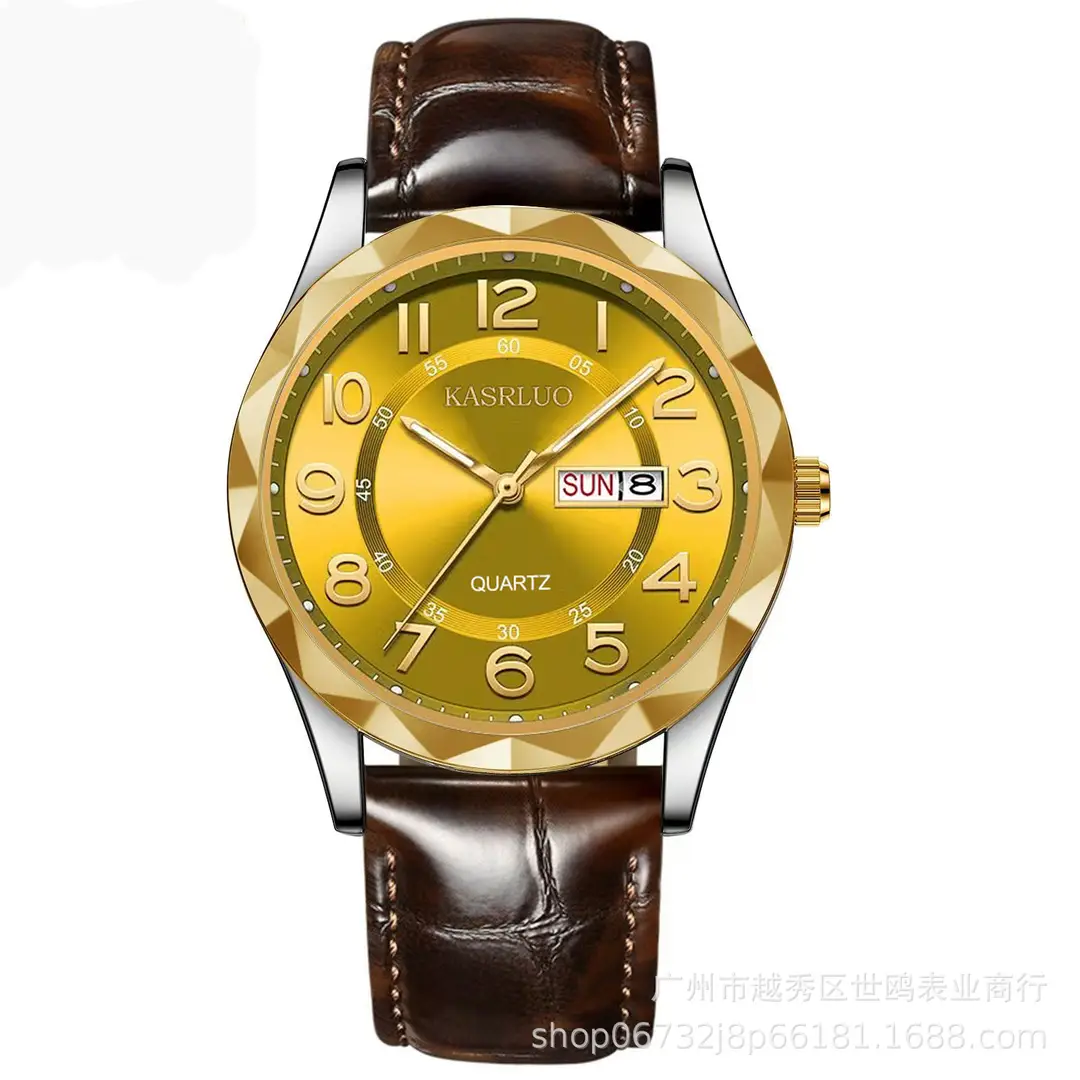 Fashionable Ultra-Thin Luminous Fully Automatic Movement Waterproof Calendar Belt Men's Watch Business Quartz Watch Large Dial