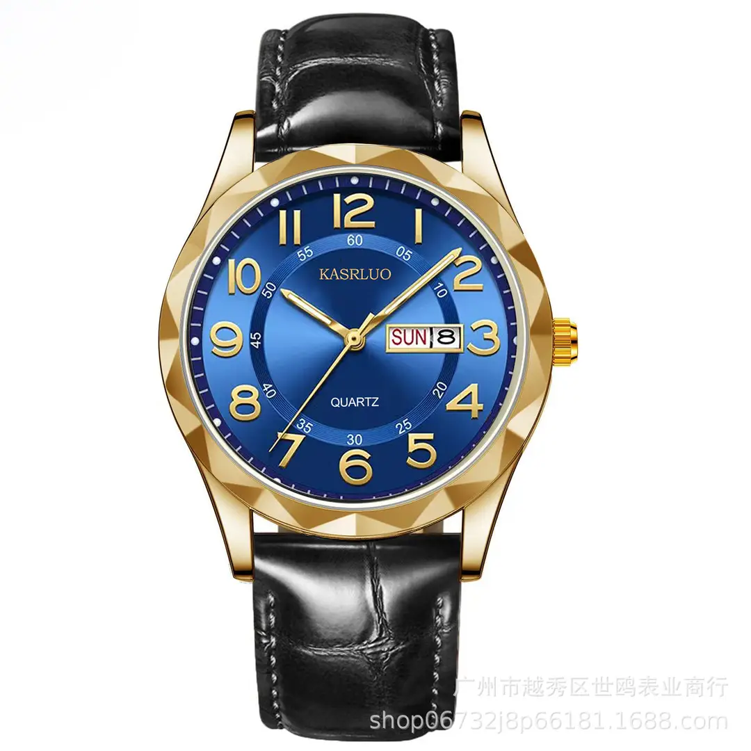 Fashionable Ultra-Thin Luminous Fully Automatic Movement Waterproof Calendar Belt Men's Watch Business Quartz Watch Large Dial