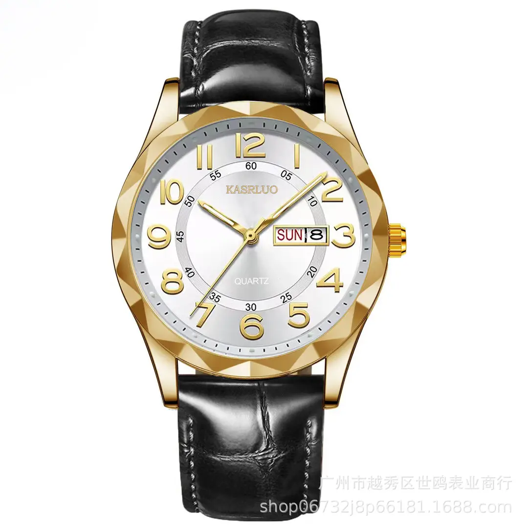Fashionable Ultra-Thin Luminous Fully Automatic Movement Waterproof Calendar Belt Men's Watch Business Quartz Watch Large Dial