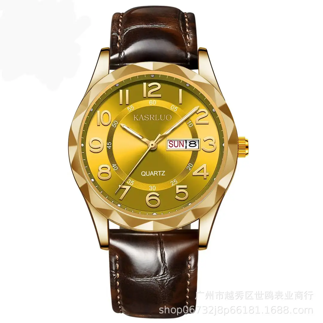 Fashionable Ultra-Thin Luminous Fully Automatic Movement Waterproof Calendar Belt Men's Watch Business Quartz Watch Large Dial