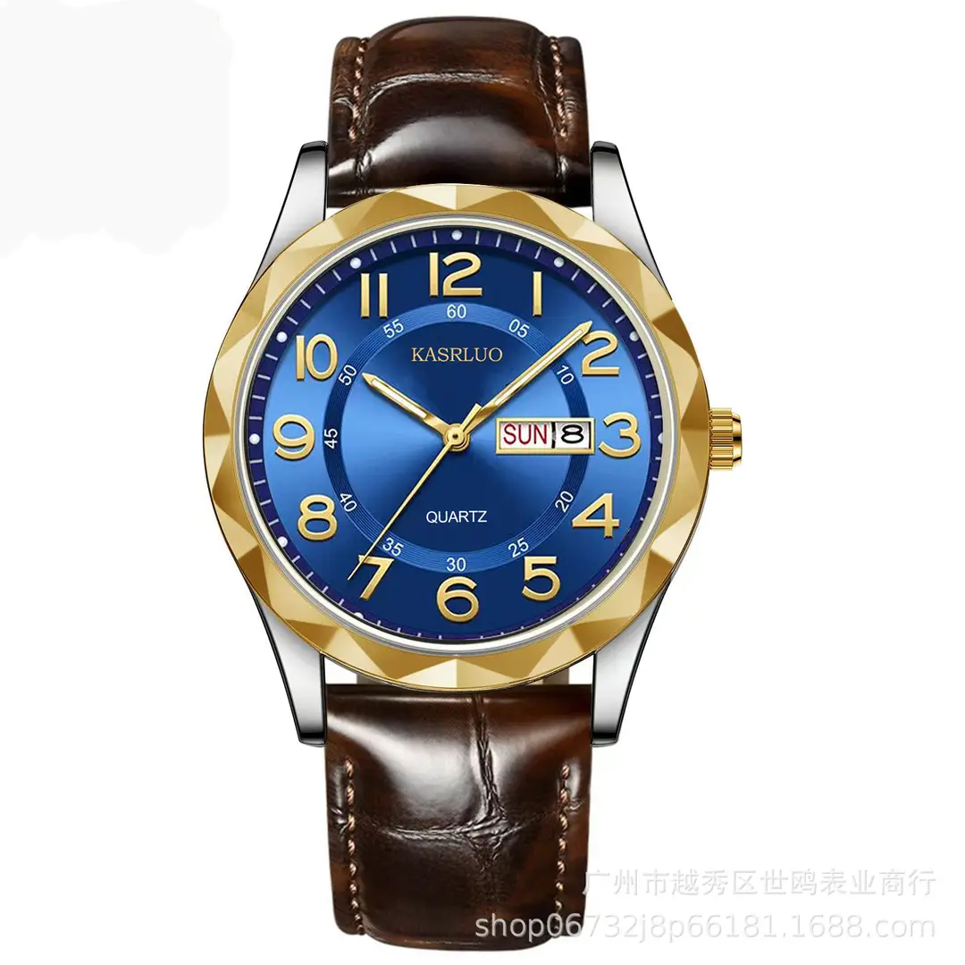 Fashionable Ultra-Thin Luminous Fully Automatic Movement Waterproof Calendar Belt Men's Watch Business Quartz Watch Large Dial
