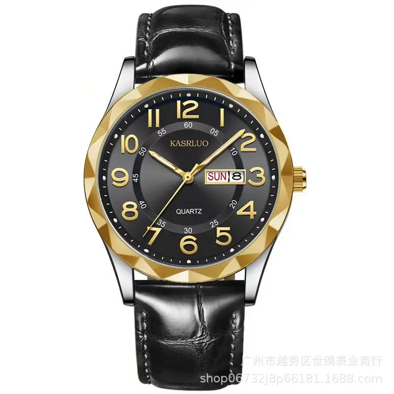 Fashionable Ultra-Thin Luminous Fully Automatic Movement Waterproof Calendar Belt Men's Watch Business Quartz Watch Large Dial