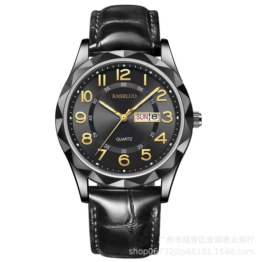 Fashionable Ultra-Thin Luminous Fully Automatic Movement Waterproof Calendar Belt Men's Watch Business Quartz Watch Large Dial