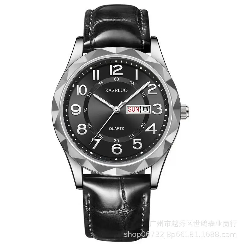 Fashionable Ultra-Thin Luminous Fully Automatic Movement Waterproof Calendar Belt Men's Watch Business Quartz Watch Large Dial