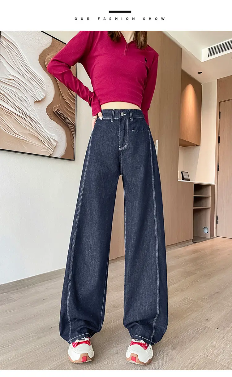 American Style Wide Leg Jeans Women Dark Blue Autumn — feature 15
