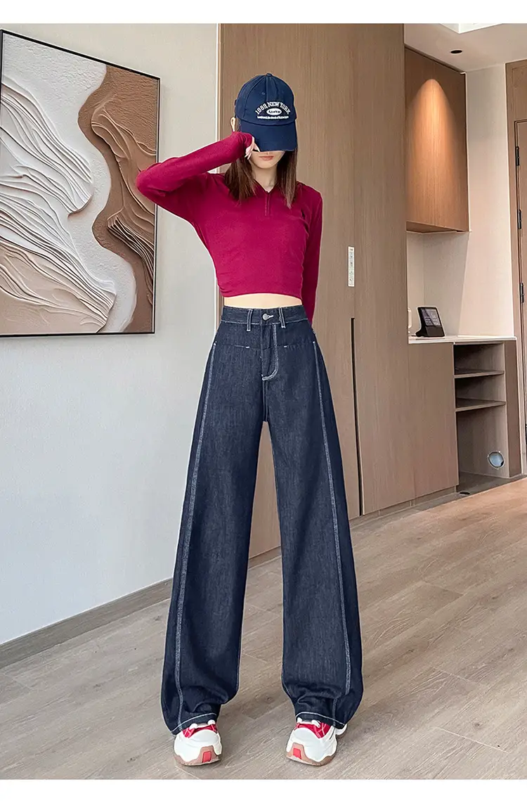 American Style Wide Leg Jeans Women Dark Blue Autumn — feature 16