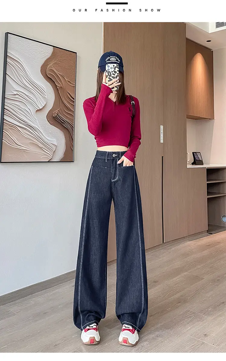American Style Wide Leg Jeans Women Dark Blue Autumn — feature 17