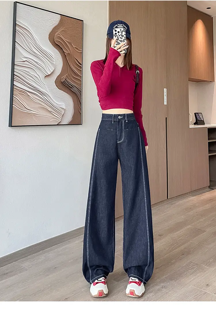American Style Wide Leg Jeans Women Dark Blue Autumn — feature 18