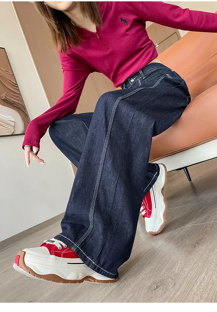 American Style Wide Leg Jeans Women Dark Blue Autumn — feature 19