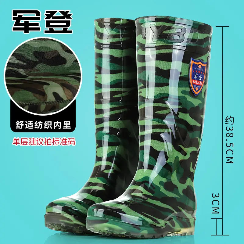 Rain Boots Women's High Barrel Work Labor Protection Non-slip Long Barrel Rain Boots Men's Beef Sole Fishing Rubber Shoes fleece-lined Water Shoes - Image 2