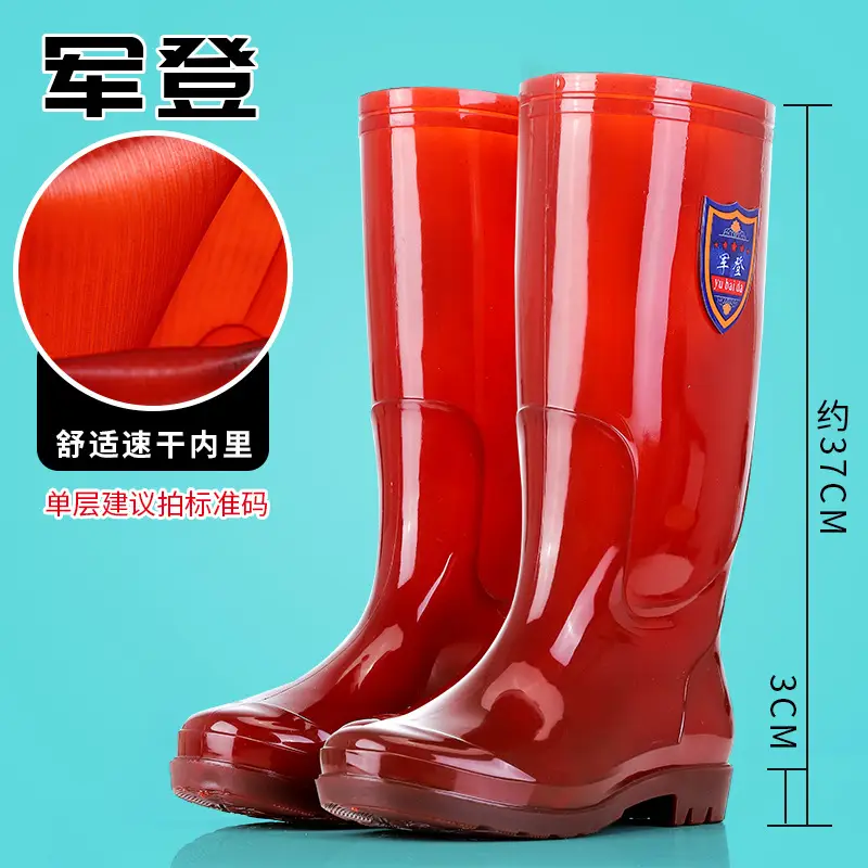 Rain Boots Women's High Barrel Work Labor Protection Non-slip Long Barrel Rain Boots Men's Beef Sole Fishing Rubber Shoes fleece-lined Water Shoes - Image 6
