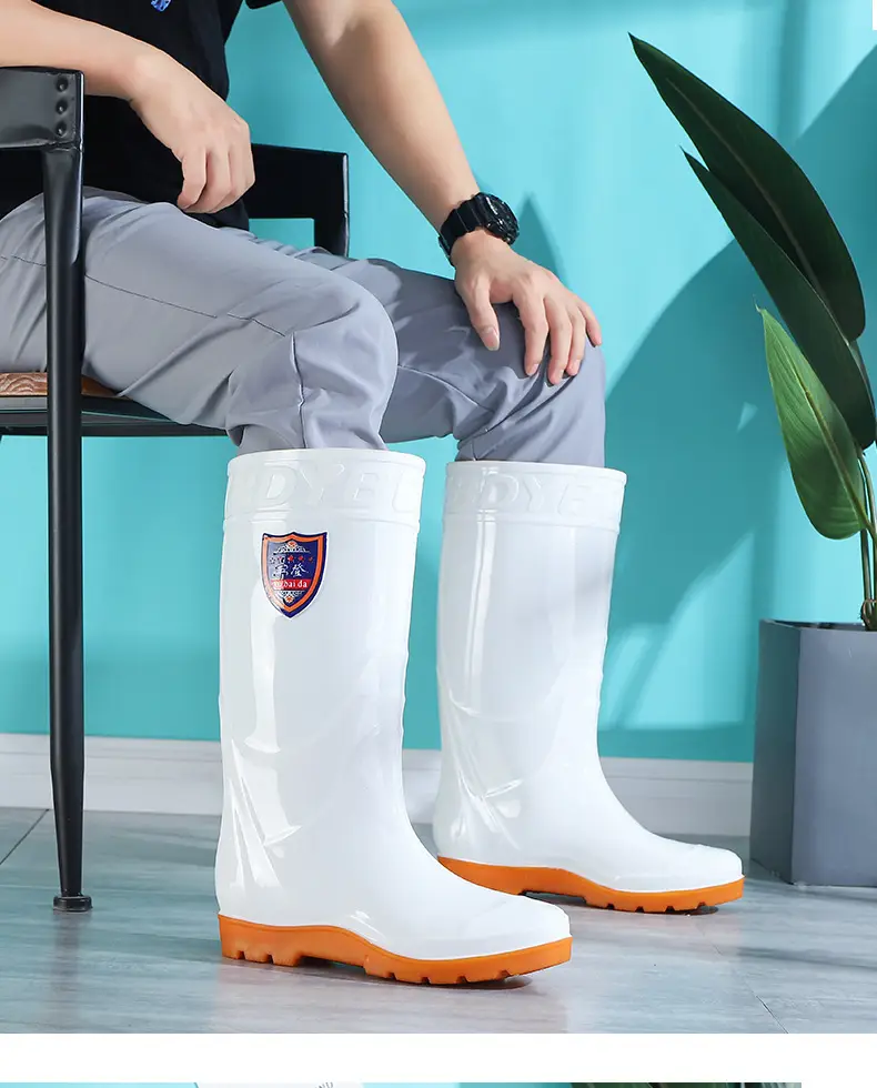 Rain Boots Women's High Barrel Work Labor Protection Non-slip Long Barrel Rain Boots Men's Beef Sole Fishing Rubber Shoes fleece-lined Water Shoes — feature 17