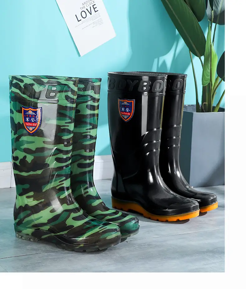 Rain Boots Women's High Barrel Work Labor Protection Non-slip Long Barrel Rain Boots Men's Beef Sole Fishing Rubber Shoes fleece-lined Water Shoes — feature 18