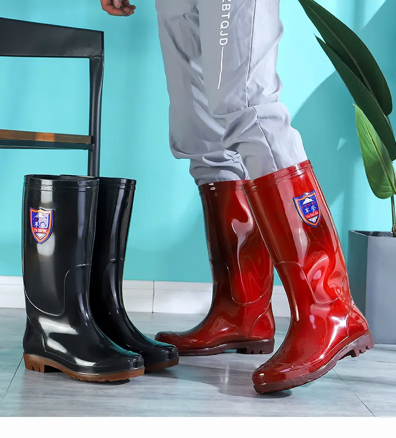 Rain Boots Women's High Barrel Work Labor Protection Non-slip Long Barrel Rain Boots Men's Beef Sole Fishing Rubber Shoes fleece-lined Water Shoes — feature 21