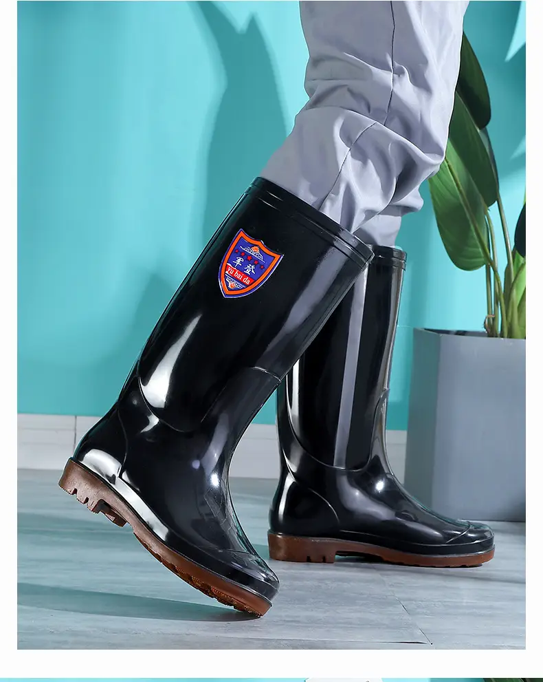 Rain Boots Women's High Barrel Work Labor Protection Non-slip Long Barrel Rain Boots Men's Beef Sole Fishing Rubber Shoes fleece-lined Water Shoes — feature 22