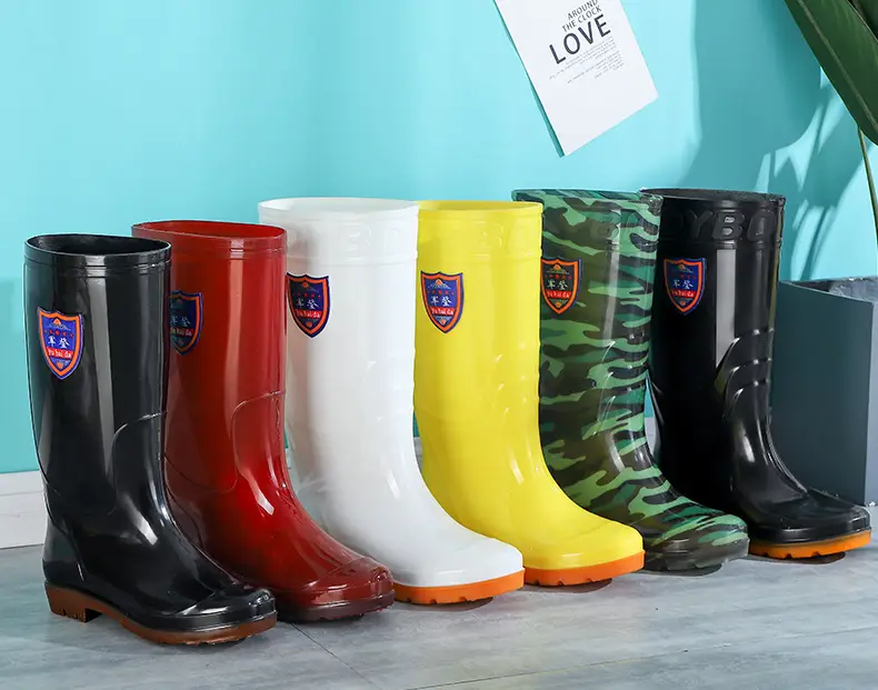 Rain Boots Women's High Barrel Work Labor Protection Non-slip Long Barrel Rain Boots Men's Beef Sole Fishing Rubber Shoes fleece-lined Water Shoes — feature 23
