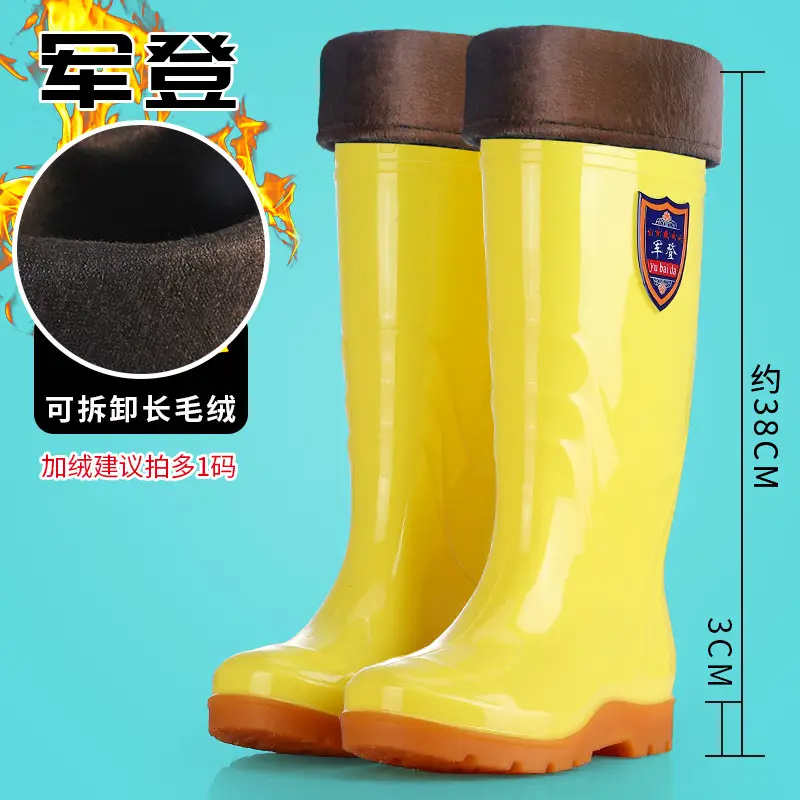 Rain Boots Women's High Barrel Work Labor Protection Non-slip Long Barrel Rain Boots Men's Beef Sole Fishing Rubber Shoes fleece-lined Water Shoes - Image 10