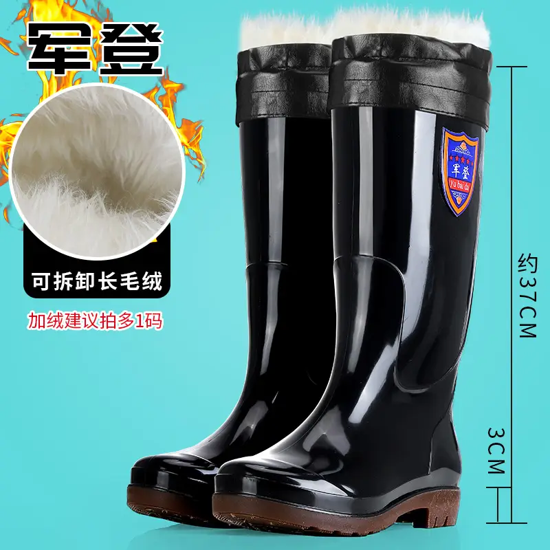 Rain Boots Women's High Barrel Work Labor Protection Non-slip Long Barrel Rain Boots Men's Beef Sole Fishing Rubber Shoes fleece-lined Water Shoes - Image 17