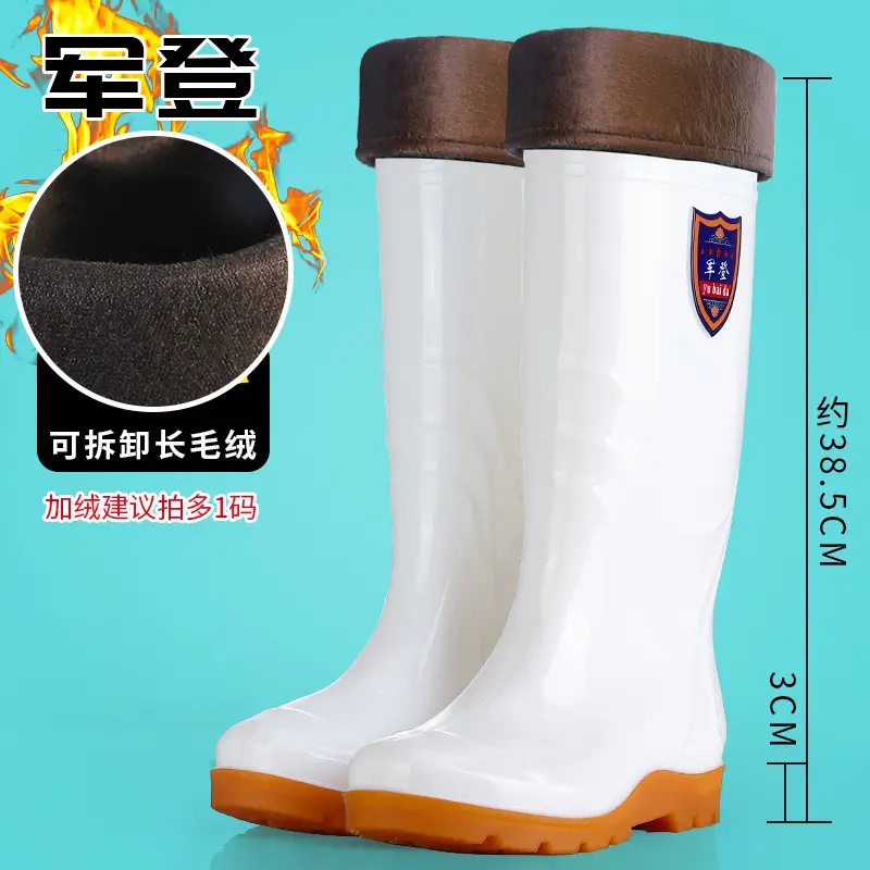 Rain Boots Women's High Barrel Work Labor Protection Non-slip Long Barrel Rain Boots Men's Beef Sole Fishing Rubber Shoes fleece-lined Water Shoes - Image 9
