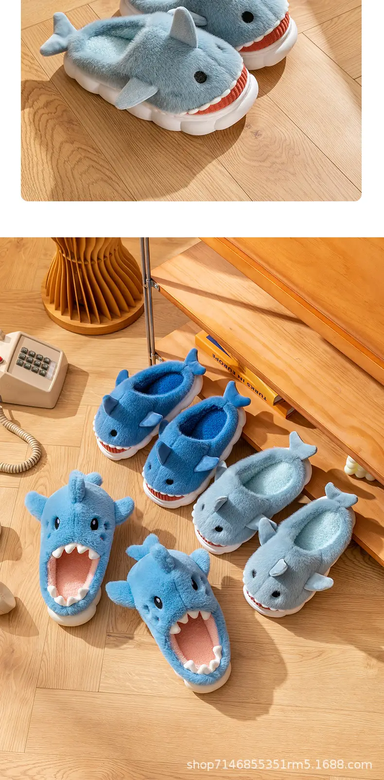 Shark Cotton Slippers Women's Winter Cartoon Cute Indoor Home Couple Wearing Warm Thick-soled Woolen Slippers Men's Cotton Shoes — feature 1
