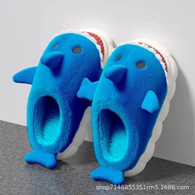 Shark Cotton Slippers Women's Winter Cartoon Cute Indoor Home Couple Wearing Warm Thick-soled Woolen Slippers Men's Cotton Shoes