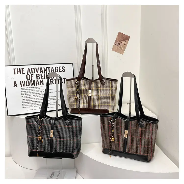 Women's Woolen Checkered Shoulder Bag Large Capacity 2024 - Image 8