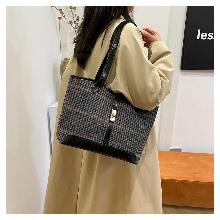 Women's Woolen Checkered Shoulder Bag Large Capacity 2024 — feature 20
