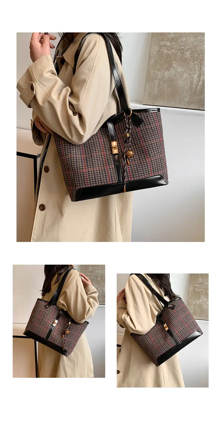Women's Woolen Checkered Shoulder Bag Large Capacity 2024 — feature 22