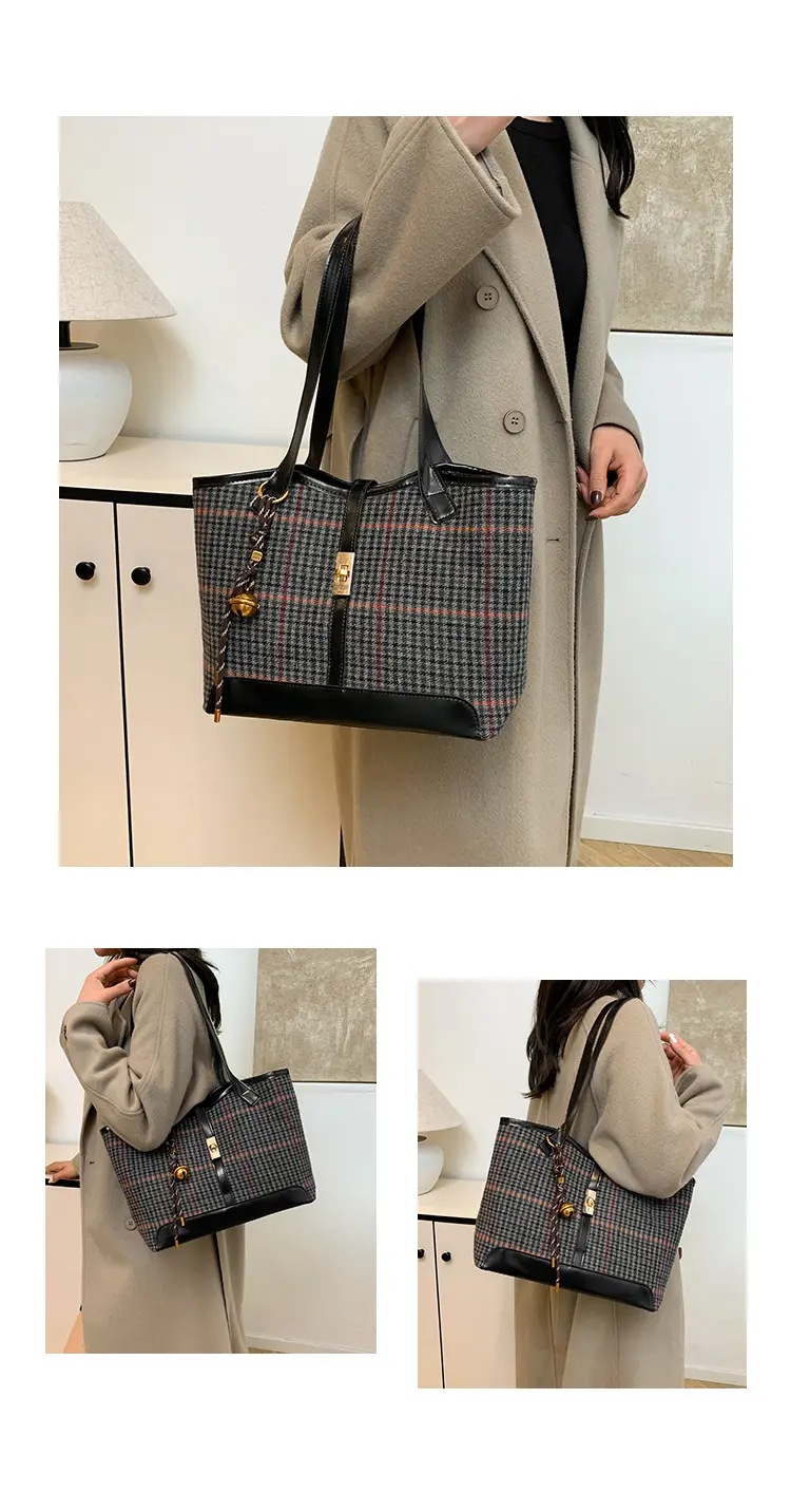 Women's Woolen Checkered Shoulder Bag Large Capacity 2024 — feature 23