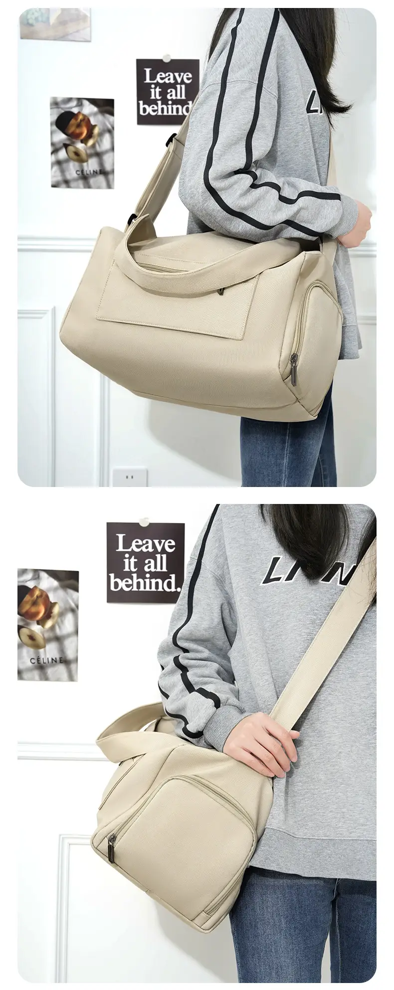 Women's Beige Lightweight Travel Bag with Adjustable Strap — feature 13