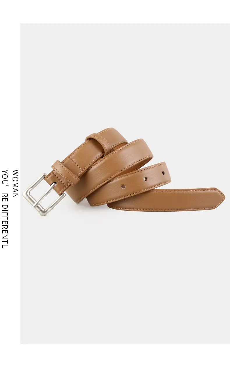 Women's Black Leather Belt with Silver Pin Buckle — feature 12