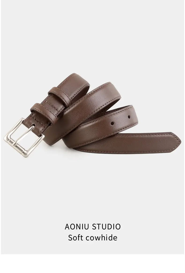 Women's Black Leather Belt with Silver Pin Buckle — feature 13