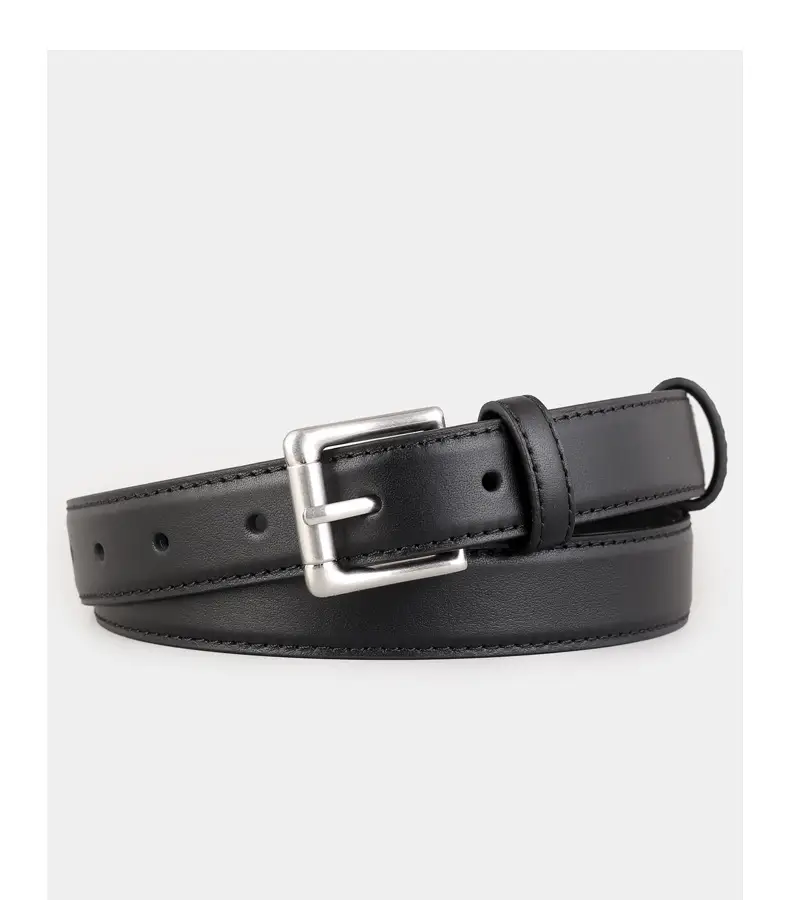 Women's Black Leather Belt with Silver Pin Buckle — feature 16