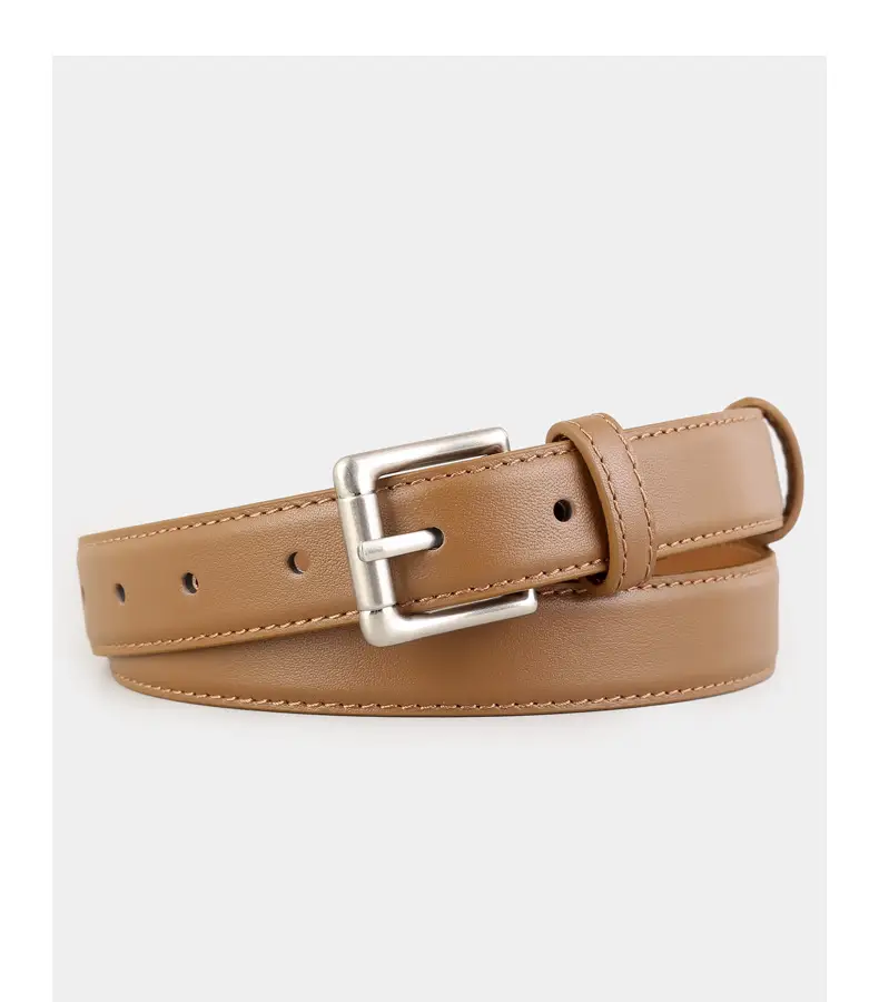 Women's Black Leather Belt with Silver Pin Buckle — feature 17