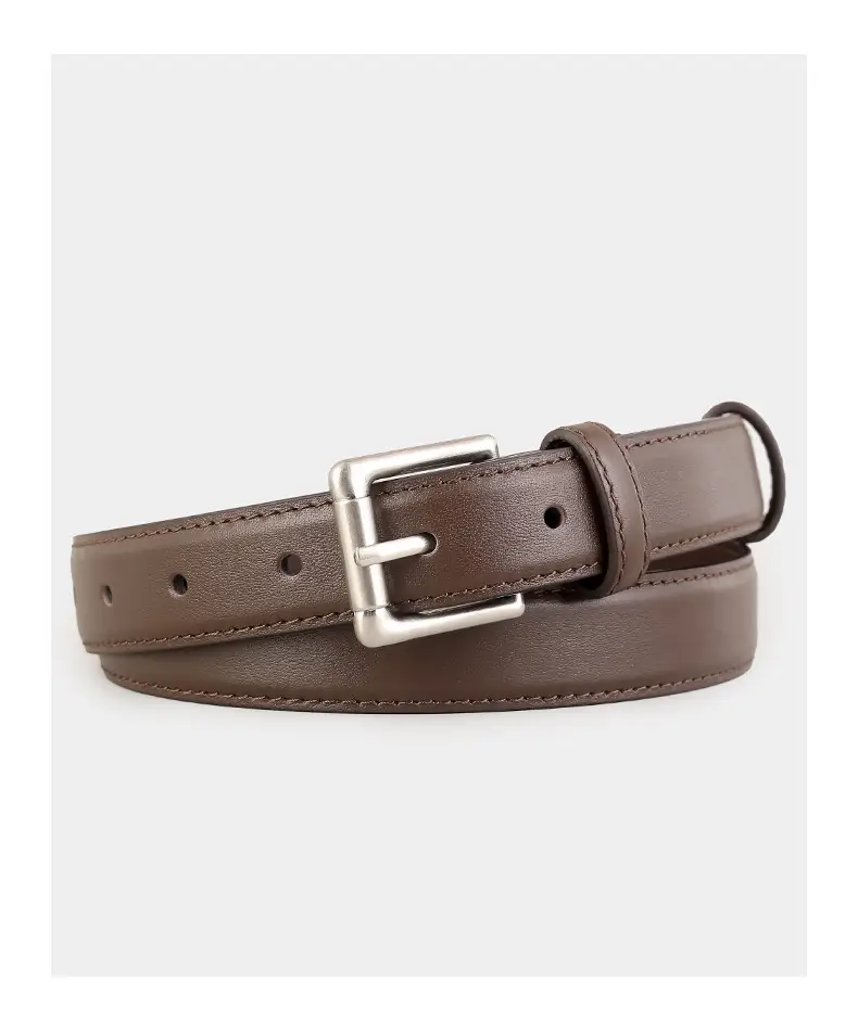 Women's Black Leather Belt with Silver Pin Buckle — feature 18