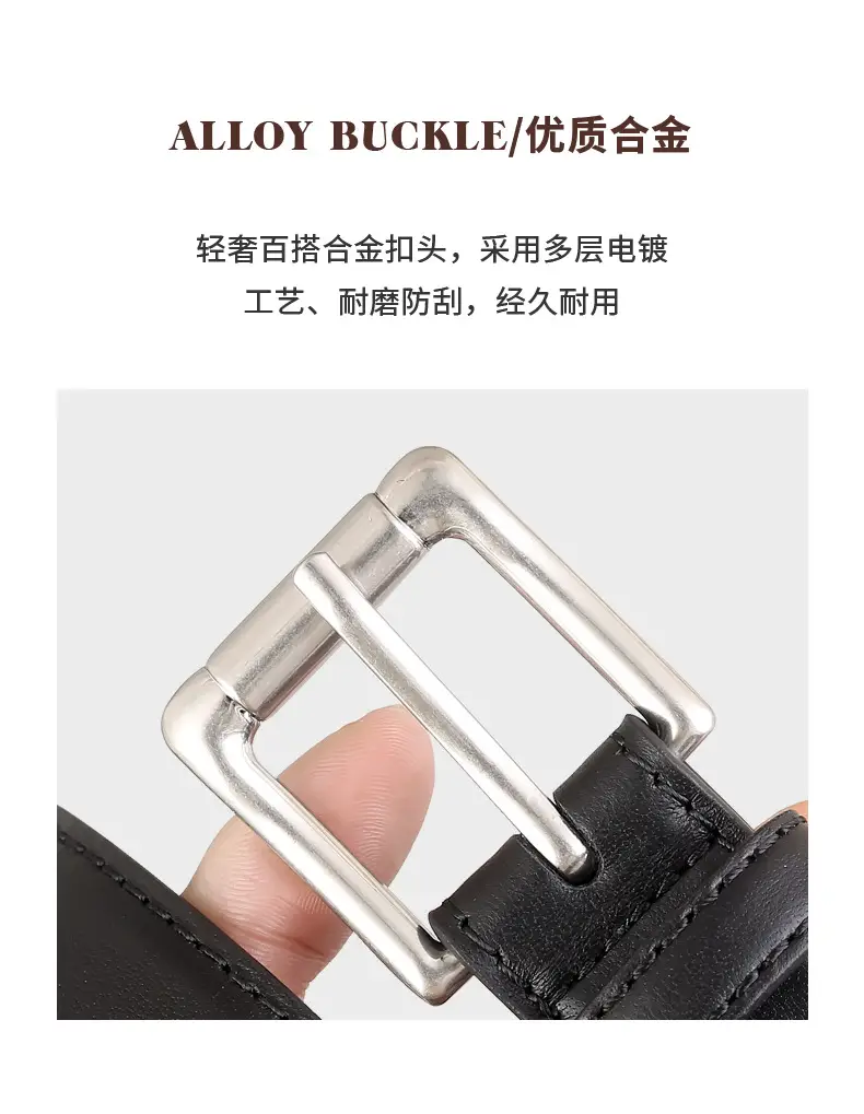 Women's Black Leather Belt with Silver Pin Buckle — feature 6