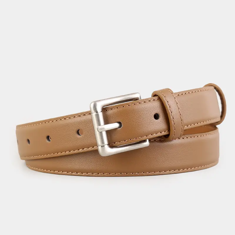 Women's Black Leather Belt with Silver Pin Buckle - Image 2